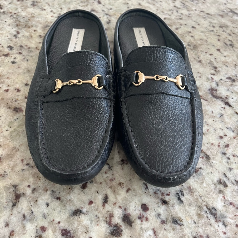 Saks Fifth Avenue Slip-On Leather Loafer Mules - Picture 3 of 7